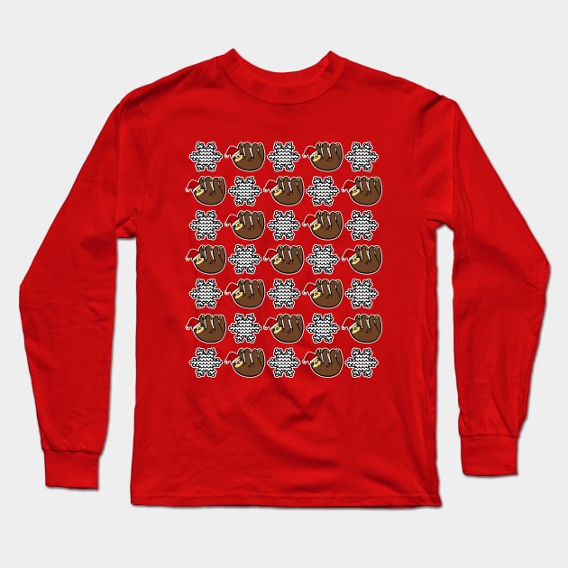 Sloth Christmas Pattern Long Sleeve T-Shirt by LunaMay